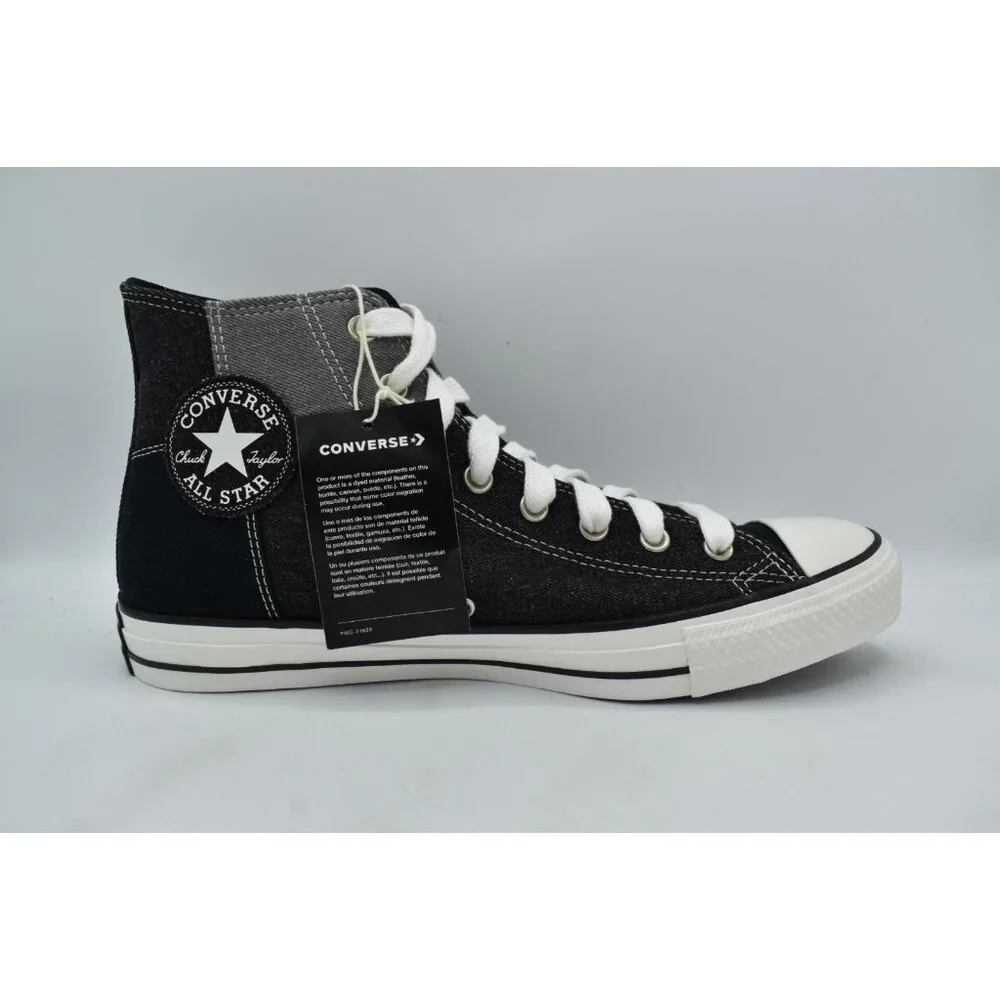 Converse Mens 12 Chuck‎ Taylor All Star Black Grey Patchwork High Top Sneakers